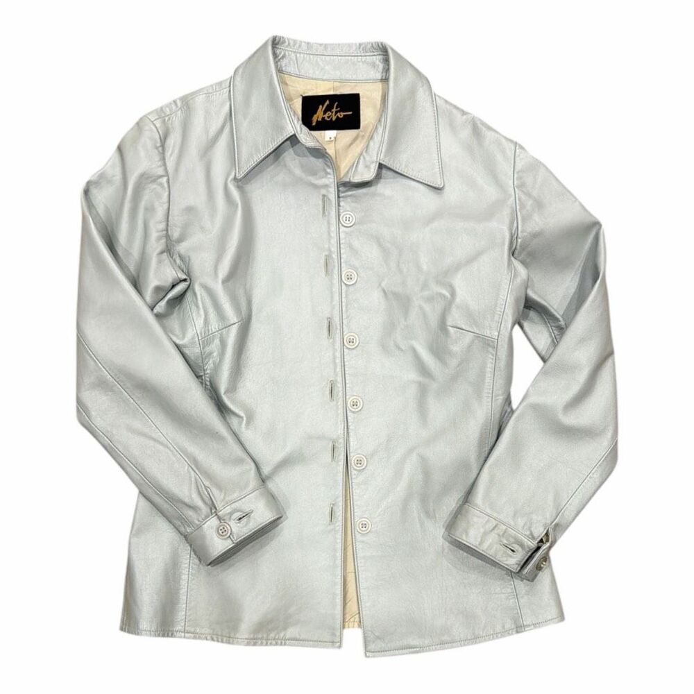 Vintage Neto Women's Size Small White Leather Button Down Jacket Coat